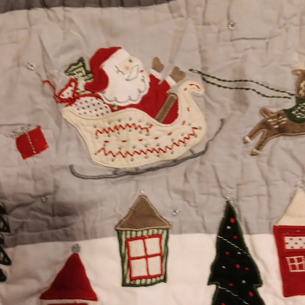Pottery Barn Kids Holiday Quilt with Santa and Village Design